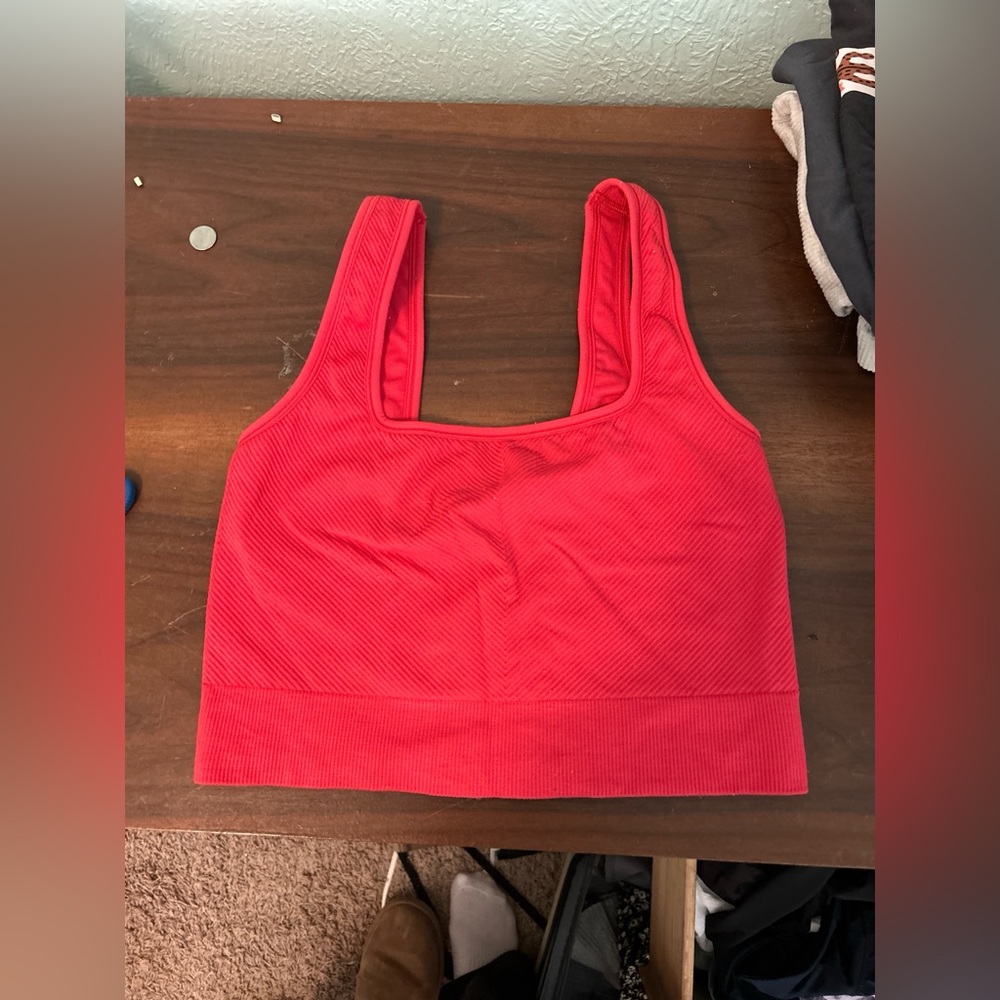 Red Ribbed Workout Top